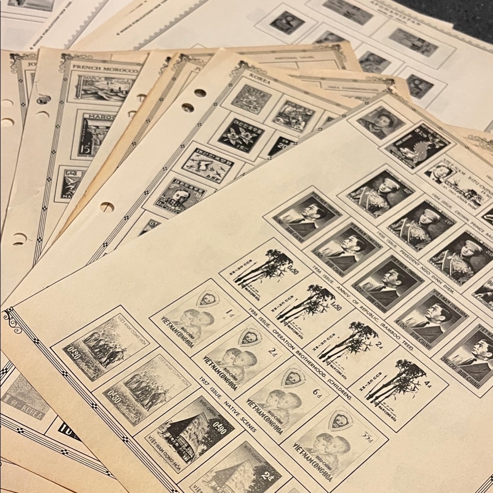 Vintage Stamp Collection Sheets Paper 15 Pages